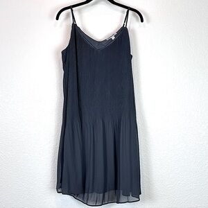 NWOT Chelsea28 Pleated‎ Flare Adjustable Spaghetti Strap Mini Dress Black Medium